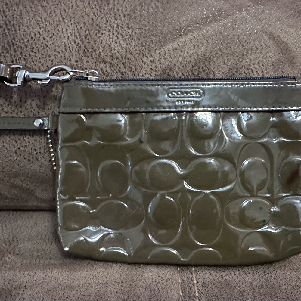 Coach Glossy Olive Wristlet